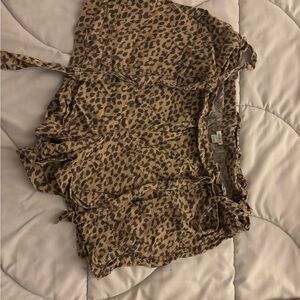 aerie Leopard-Pattern Paperbag Shorts in Tan and Black